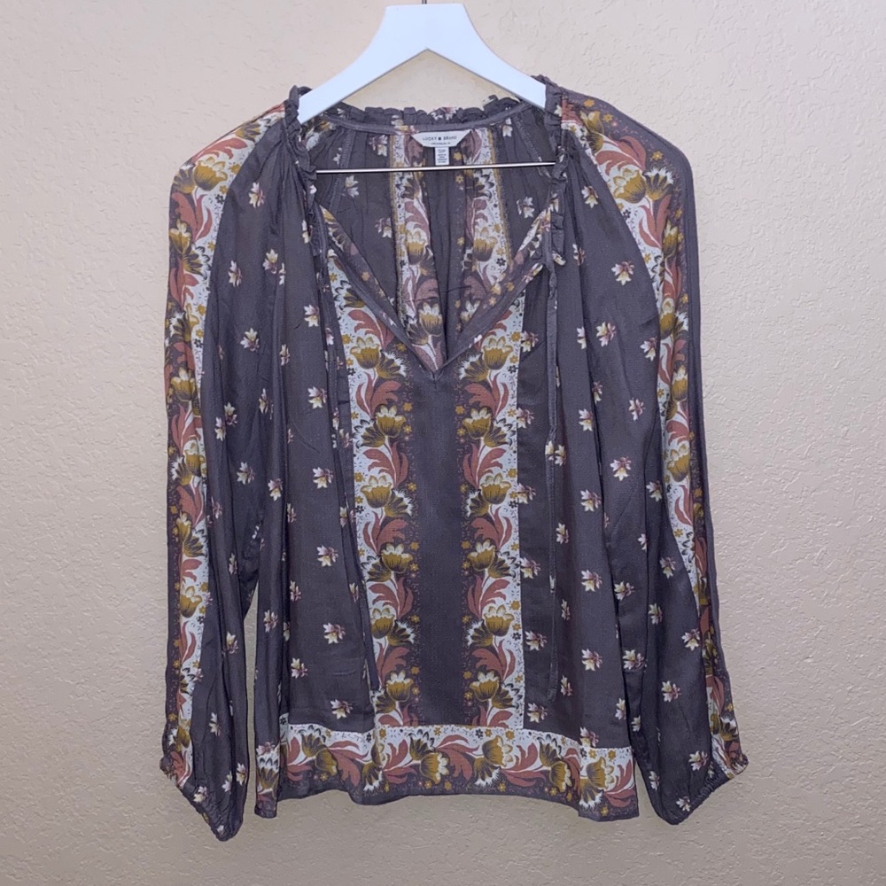 Lucky Brand Border Print Top - gray and floral - Picture 2 of 8